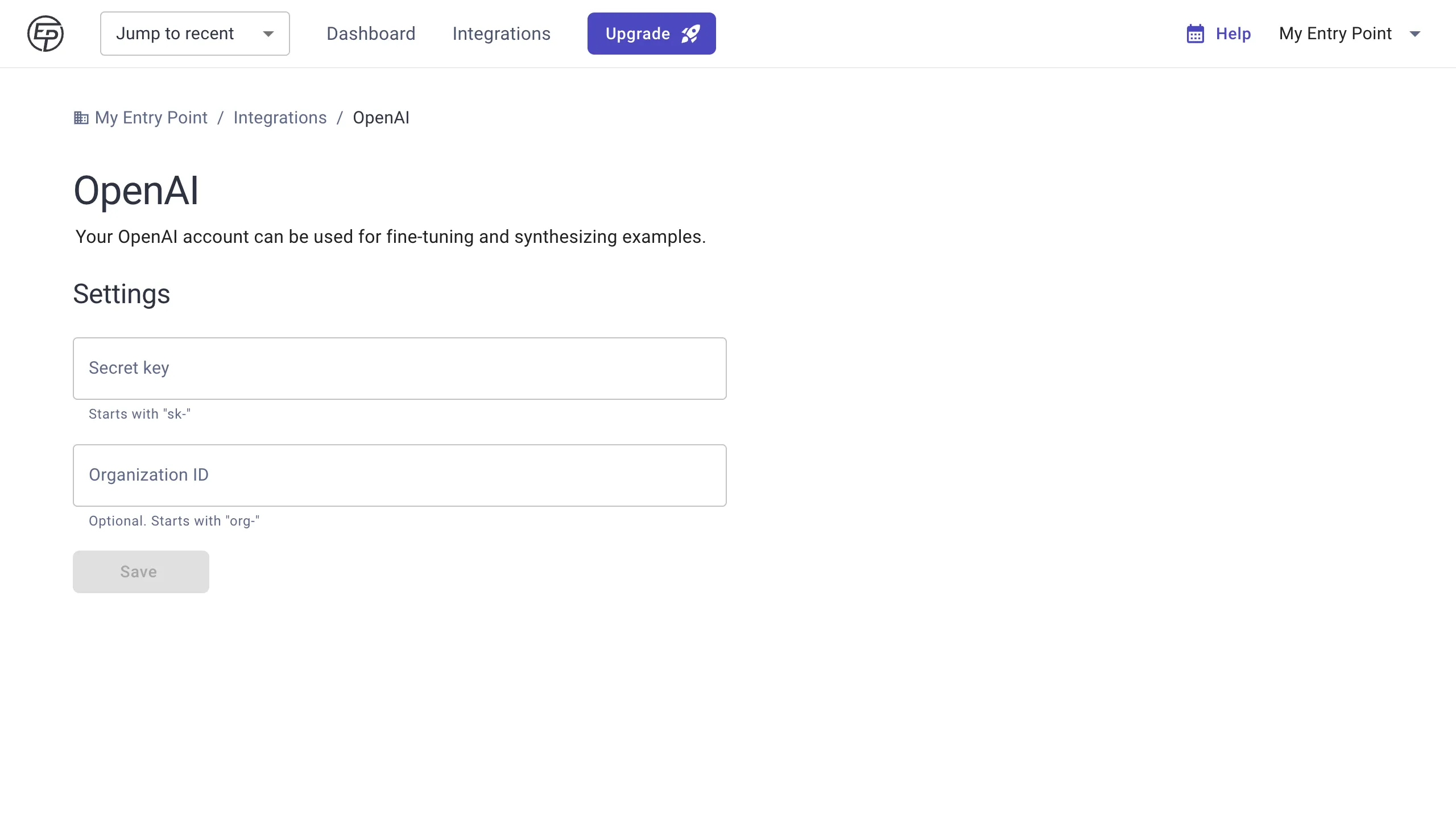 OpenAI Integrations page